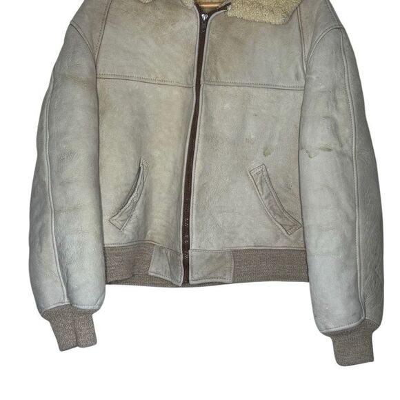 Vintage Bert Paley Beige Long Sleeve Leather Jacket Size 44 Sherpa Lined - Picture 3 of 15